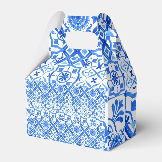 Blue and White Azulejo Spanish Azul Pattern  Favor Box (Front Side)