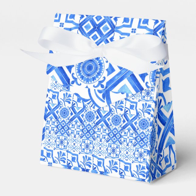 Blue and White Azulejo Spanish Azul Pattern Favor Box (Front Side)