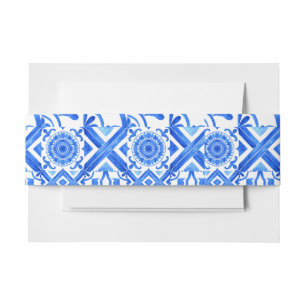 Blue and White Azulejo Spanish Azul Pattern Invitation Belly Band