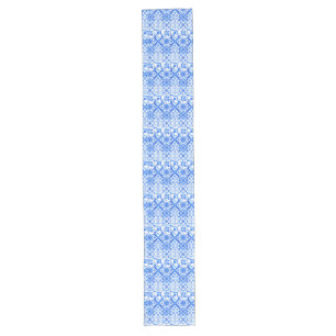 Blue and White Azulejo Spanish Azul Pattern Long Table Runner