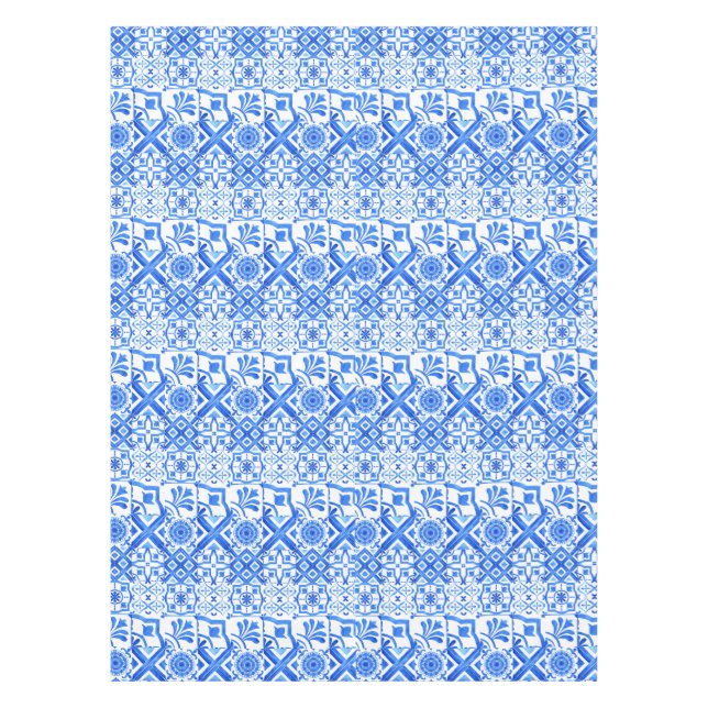 Blue and White Azulejo Spanish Azul Pattern  Tablecloth (Front)