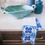 Blue and White Azulejos Tile Design Kitchen Towel<br><div class="desc">Inspired by a recent trip to Portugal,  this design comes from the intricate azulejo tiles that adorn Portuguese cities. This tile design towel adds a pop of colour and European charm to any kitchen!</div>