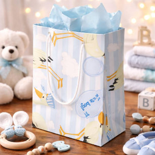 Blue and White Baby boy stork Small Gift Bag