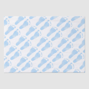 Blue and White Baby Footprints Tissue Paper