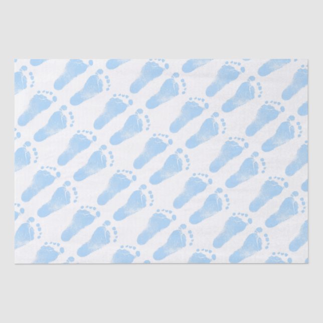Blue and White Baby Footprints Tissue Paper (Front)