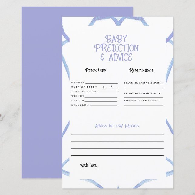Blue and White Baby Predictions (Front/Back)