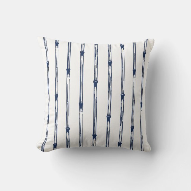 Blue and white bamboo stakes Japanese pattern Throw Pillow (Front)
