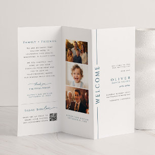 Blue and White Bar Mitzvah Trifold Program