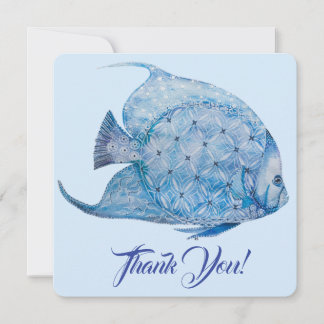 Blue and White Batik Angelfish Thank You Card