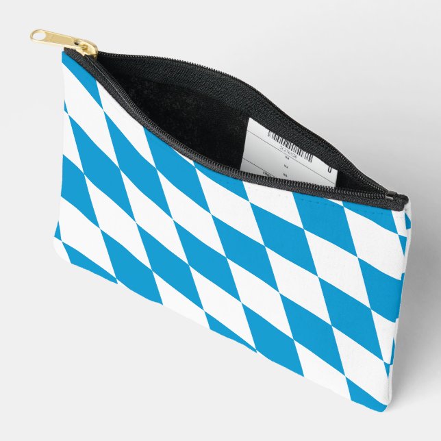 Blue and White Bavaria Diamond Flag Pattern Accessory Pouch (Open)