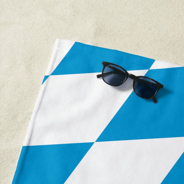 Blue and White Bavaria Diamond Flag Pattern Beach Towel (In Situ)