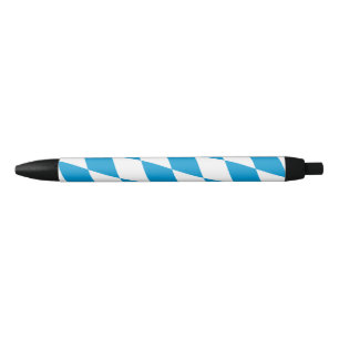Blue and White Bavaria Diamond Flag Pattern Black Ink Pen