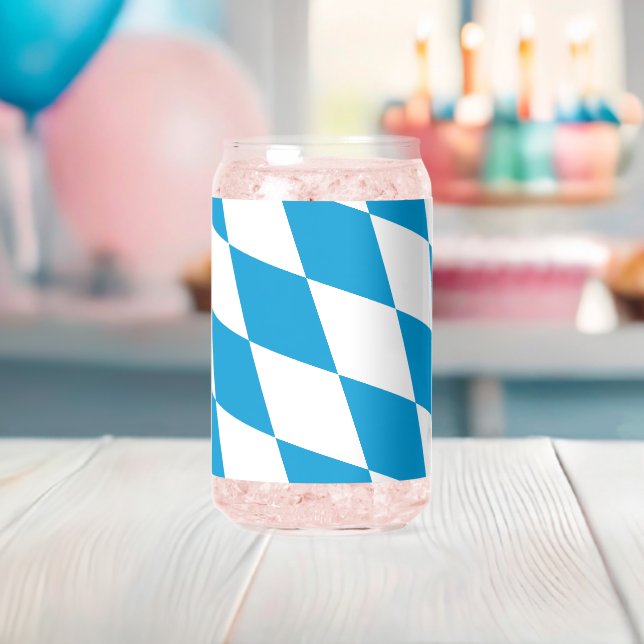 Blue and White Bavaria Diamond Flag Pattern Can Glass (Insitu (Baby Shower))