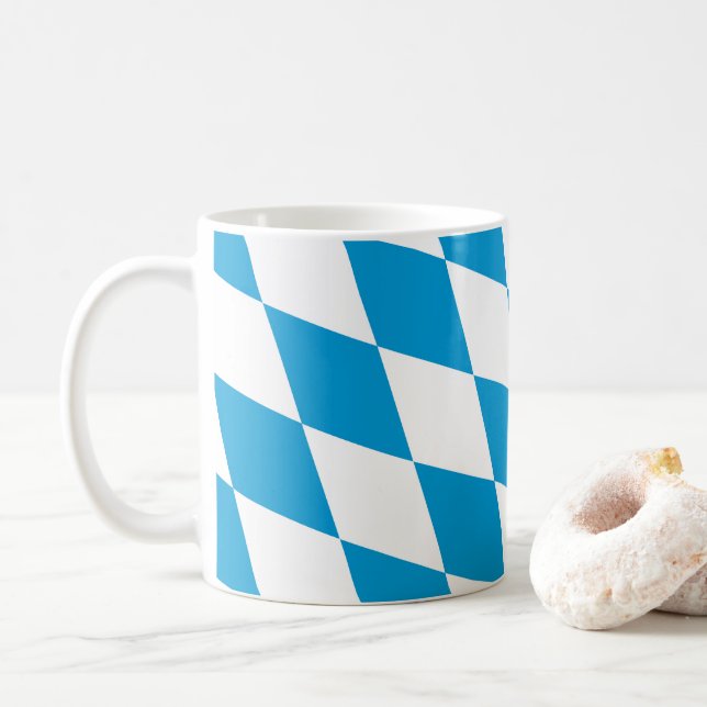 Blue and White Bavaria Diamond Flag Pattern Coffee Mug (With Donut)