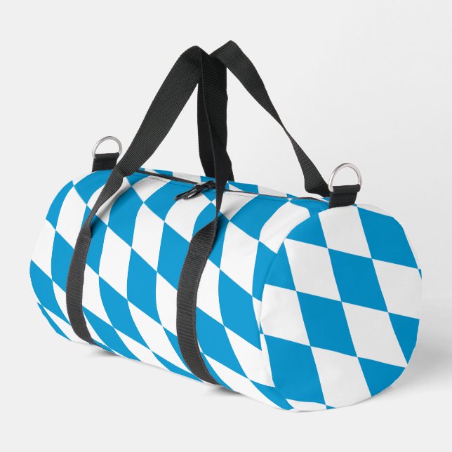 Blue and White Bavaria Diamond Flag Pattern Duffle Bag (Left Corner)