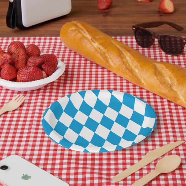 Blue and White Bavaria Diamond Flag Pattern Paper Plate (Picnic)