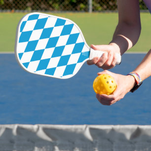 Blue and White Bavaria Diamond Flag Pattern Pickleball Paddle