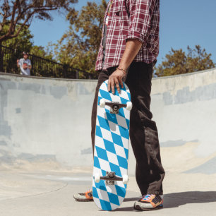 Blue and White Bavaria Diamond Flag Pattern Skateboard