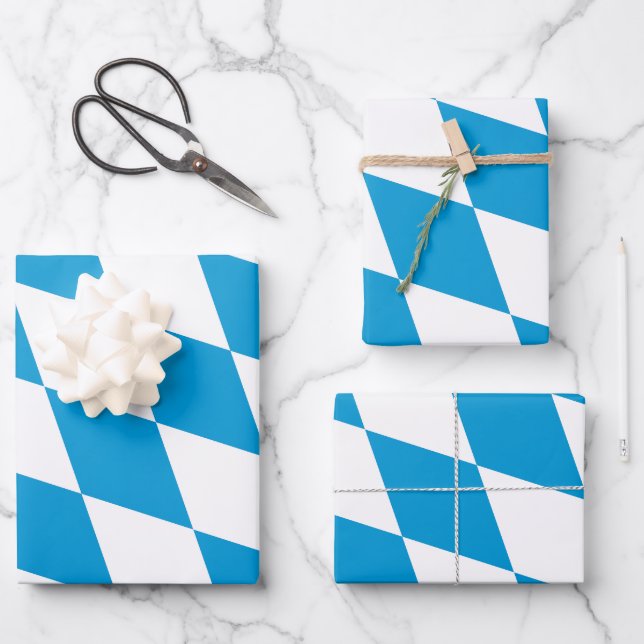 Blue and White Bavaria Diamond Flag Pattern Wrapping Paper Sheet (Front)