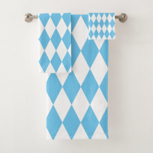 Blue and White Bavaria Rhombus Flag Pattern Bath Towel Set