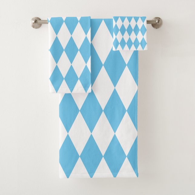Blue and White Bavaria Rhombus Flag Pattern Bath Towel Set (Insitu)