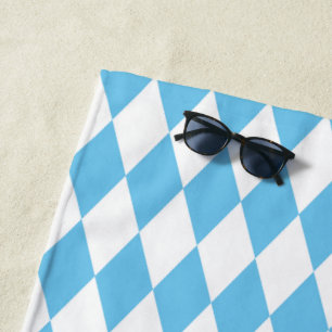 Blue and White Bavaria Rhombus Flag Pattern Beach Towel