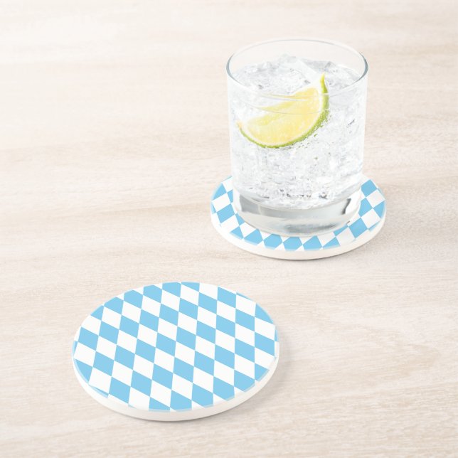 Blue and White Bavaria Rhombus Flag Pattern Coaster (Side)