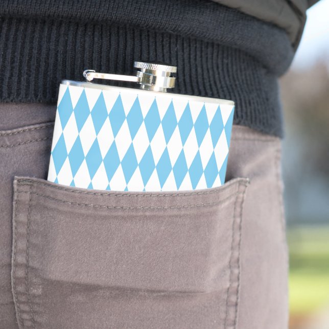 Blue and White Bavaria Rhombus Flag Pattern Hip Flask (In Situ)