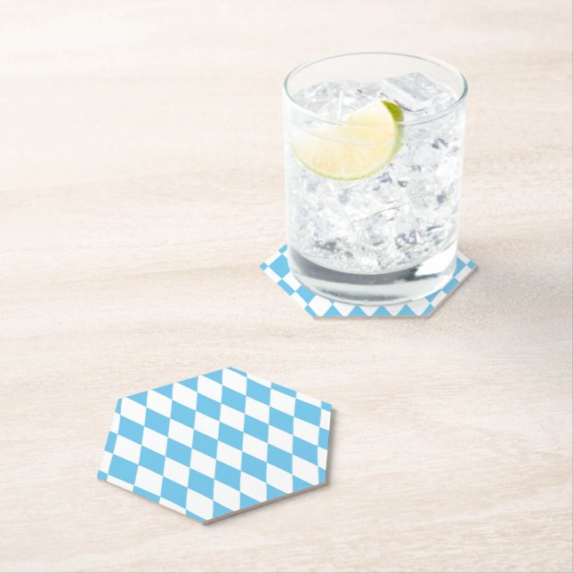 Blue and White Bavaria Rhombus Flag Pattern Paper Coaster (Insitu)