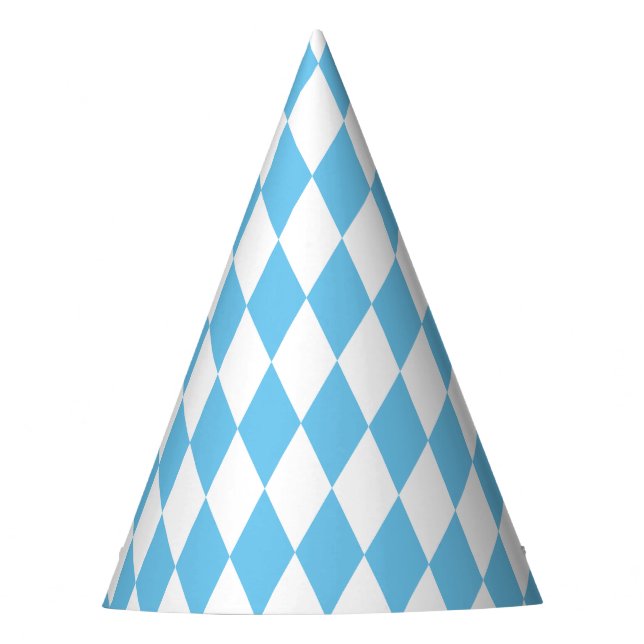 Blue and White Bavaria Rhombus Flag Pattern Party Hat (Front)