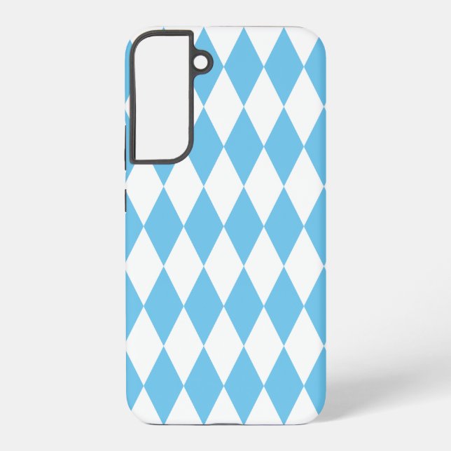 Blue and White Bavaria Rhombus Flag Pattern Samsung Galaxy S22+ Case (Back)