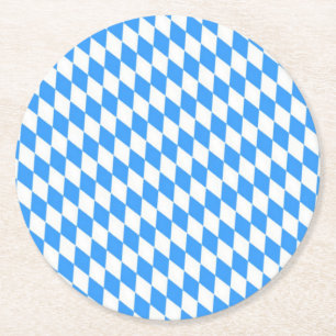 Blue and White Bavarian Flag Octoberfest Round Paper Coaster