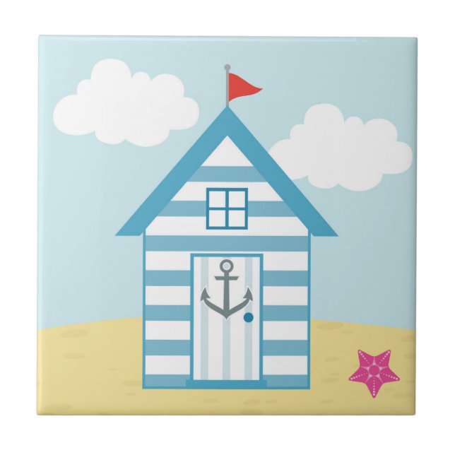 Blue and White Beach Hut Tile (Front)