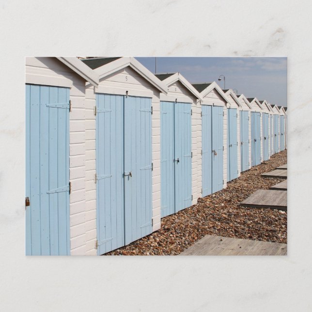 Blue and White Beach Huts Postcard (Front)