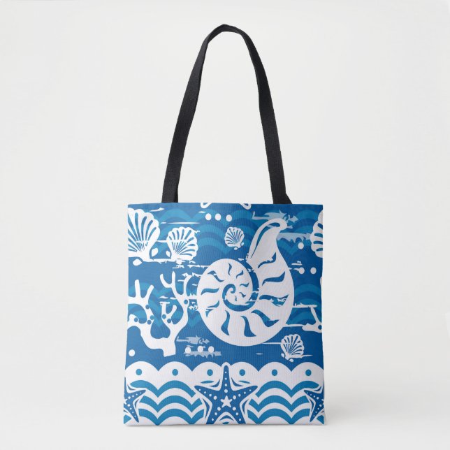 Blue and White Beach Tote (Front)