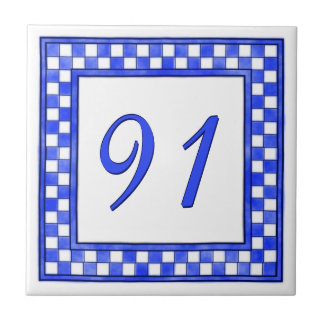 Blue and White Big House Number Tile