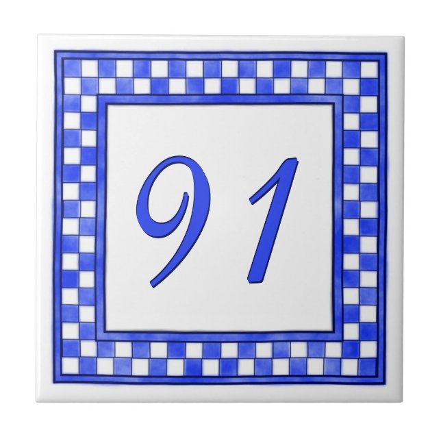 Blue and White Big House Number Tile (Front)