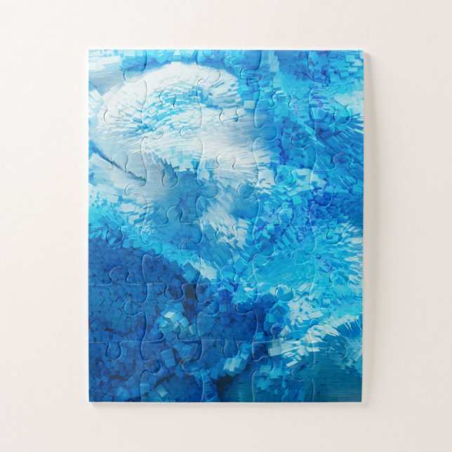 Blue and White Blended Abstract Art Jigsaw Puzzle (Vertical)