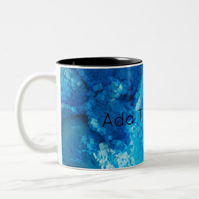 Blue and White Blended Abstract Art Two-Tone Coffee Mug (Left)