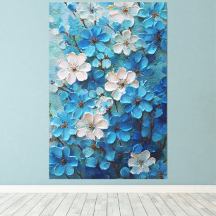 Blue and White Blooming Floral Abstract Wall Art