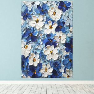 Blue and White Blossoms on Soft Gradient Abstract Canvas Print