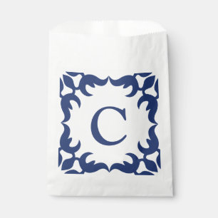 Blue and White Blue Scroll Frame Monogram Favour Bag