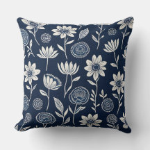 blue and white boho floral - Block print-style