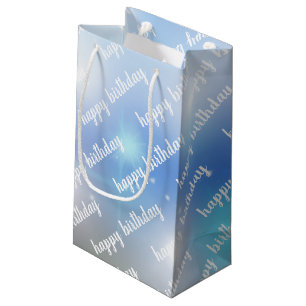 blue and white bokeh birthday small gift bag