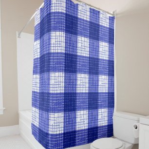 Blue and White Bold Checkered Plaid Design 