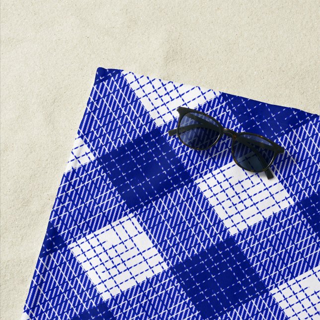 Blue and White Bold Checkered Plaid Design  Beach Towel (Creator Uploaded)