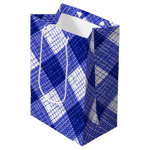 Blue and White Bold Checkered Plaid Design  Medium Gift Bag