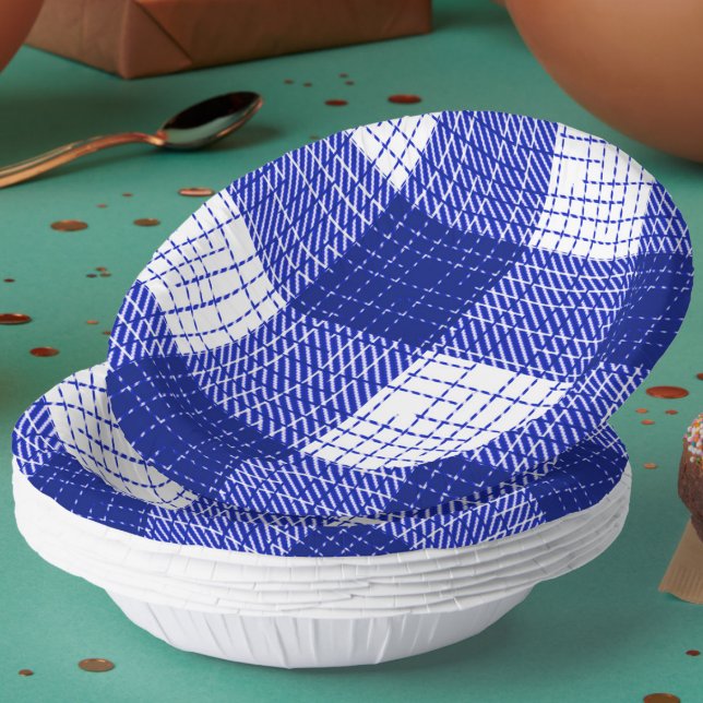 Blue and White Bold Checkered Plaid Design  Paper Plate (Creator Uploaded)