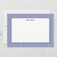 Blue and White Border Personalized Note Card
