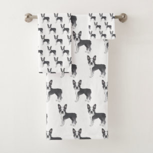 Blue And White Boston Terrier Cartoon Dog Pattern Bath Towel Set
